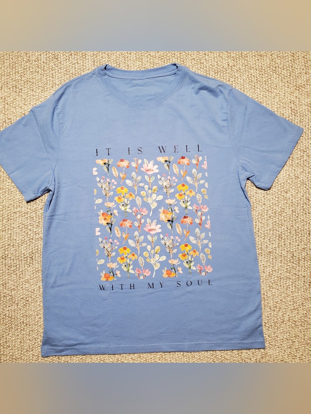 Blue Floral Graphic Tee - It Is Well With My Soul